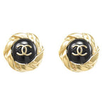 DOUBLE C MEDIUM STUD GOLD BLACK EARRINGS