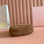 Miu Bucket Bag 14cm Brown Suede