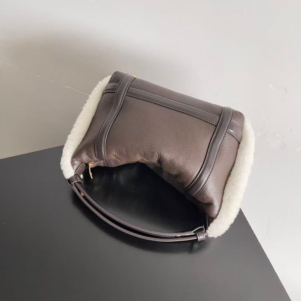 BV Wallace Mini Bag Brown White Lamb Fur Leather