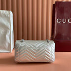 GG Marmont Small Shoulder Bag Metallic Silver Leather