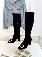 Belle Vivier Long Booties 7.5cm Black Suede
