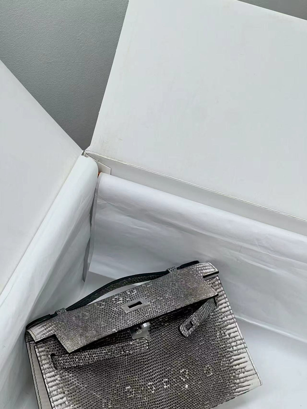 HM Kelly 22cm Black White Pochette Lizard