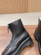The Row Zipped Flatform Ankle Boots 40mm Black Leather