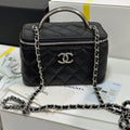 CC 25P Hidden Enamel Handle Makeup Bag Black Lychee Leather