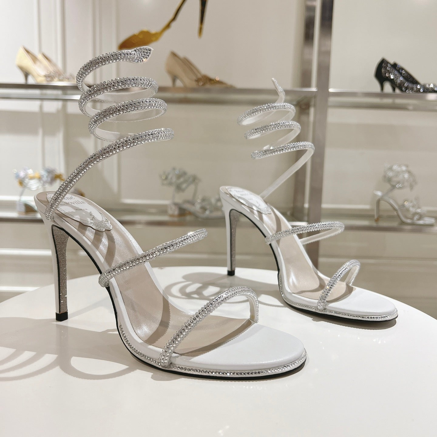 René Caovilla 110mm Cleo Sandals Sliver Leather