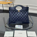 CC 24s31 Mini Shopping Bag 22cm Navy Blue Lambskin