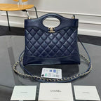 CC 24s31 Mini Shopping Bag 22cm Navy Blue Lambskin