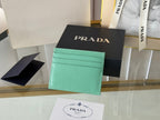 Pra Gold Logo-Stamp Card Holder Mint Saffiano Leather