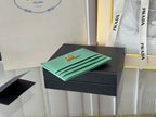 Pra Gold Logo-Stamp Card Holder Mint Saffiano Leather