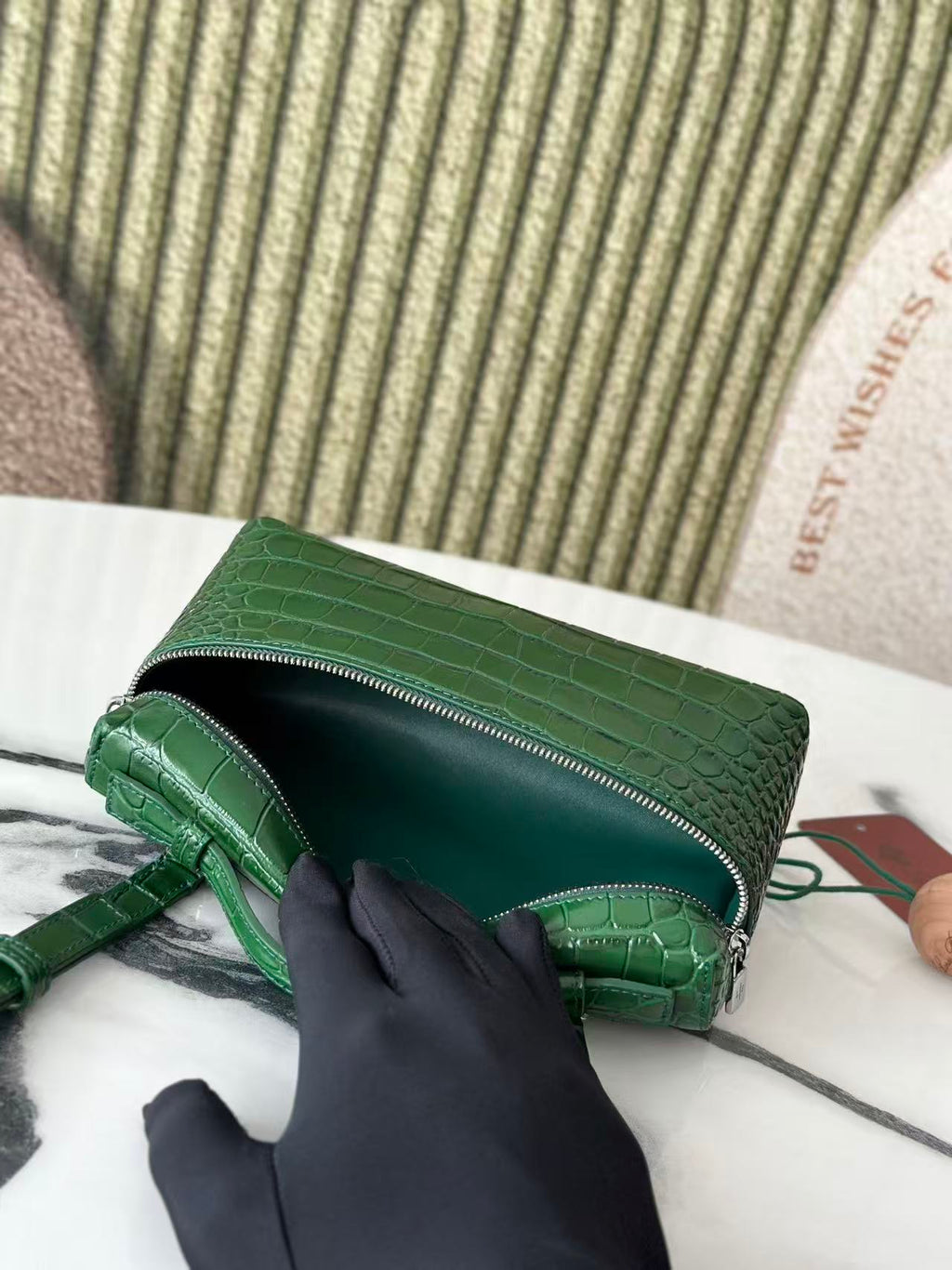 Extra Pocket L19 Teal Green Alligator Pattern Leather SHW