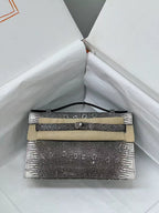 HM Kelly 22cm Black White Pochette Lizard
