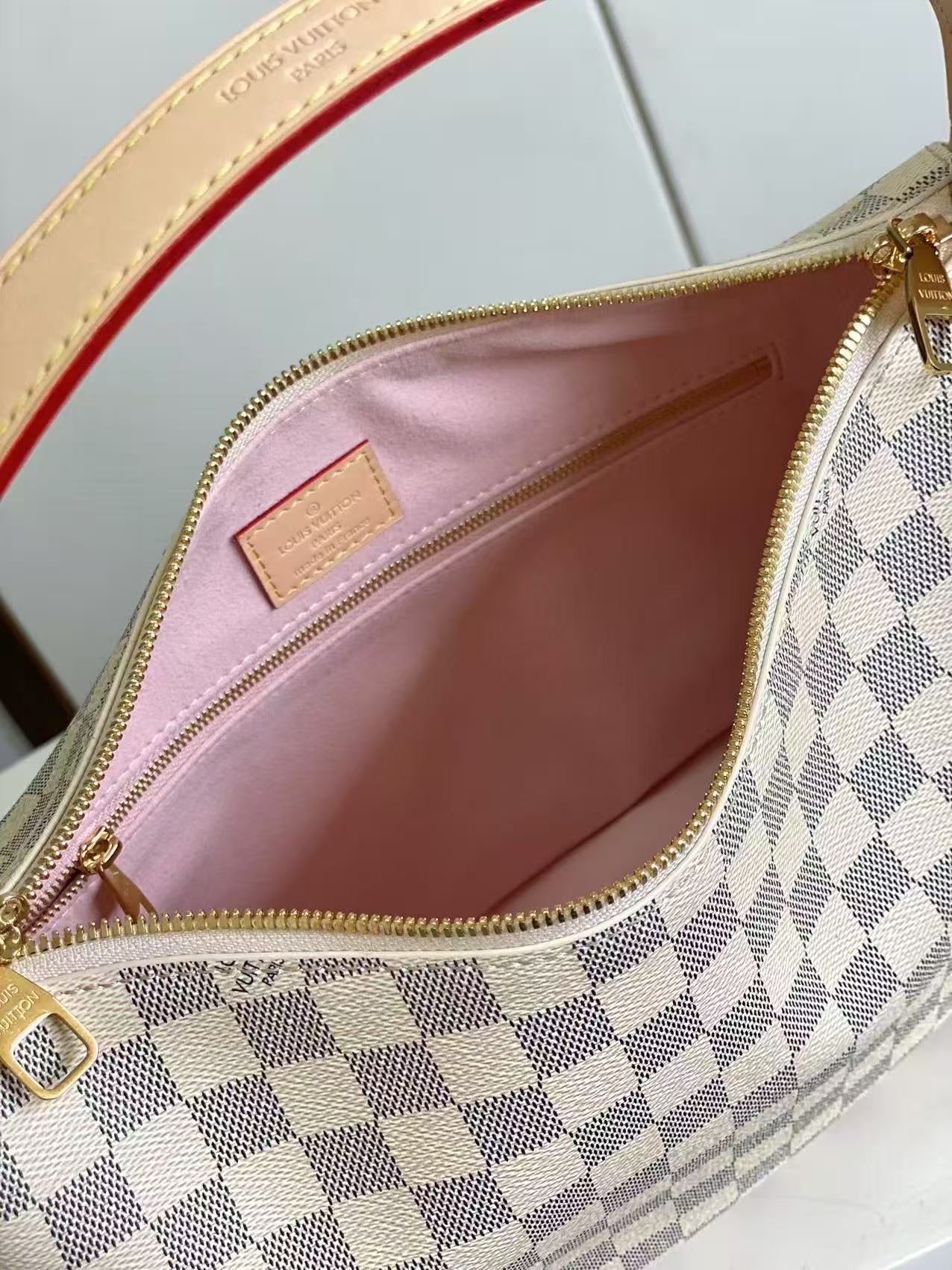 Slouchy PM 33cm Black White Damier Azur Coated Canvas & Cowhide