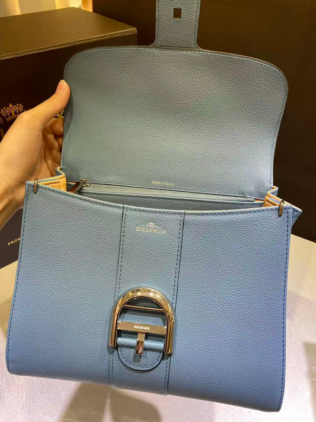Delvaux Tempo Baby Blue in Grained Calfskin