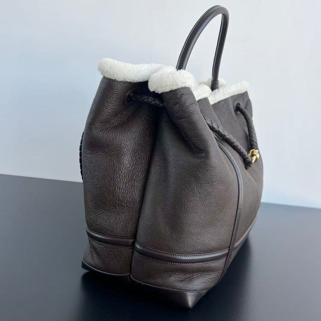 BV Andiamo Large Brown White Fur Leather
