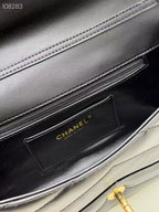 CC Large Flap Bag With Handles Black Goat Leather