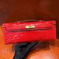 HM Kelly Cut 31cm Red Patent Crocodile Leather