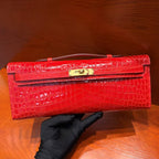HM Kelly Cut 31cm Red Patent Crocodile Leather