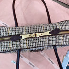 Miu 5BB147 Handbag 28cm Brown Beige Tweed