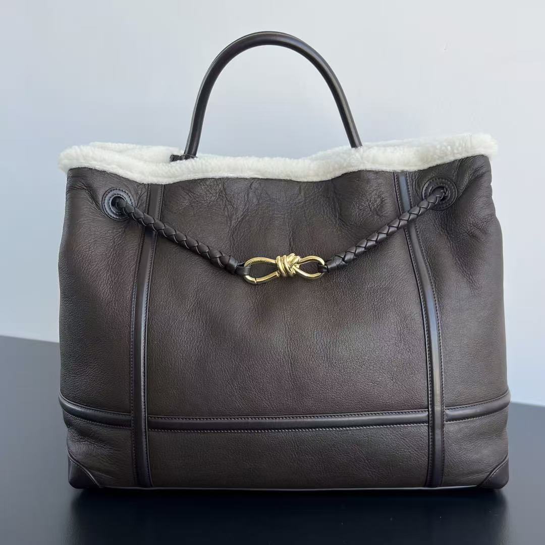 BV Andiamo Large Brown White Fur Leather