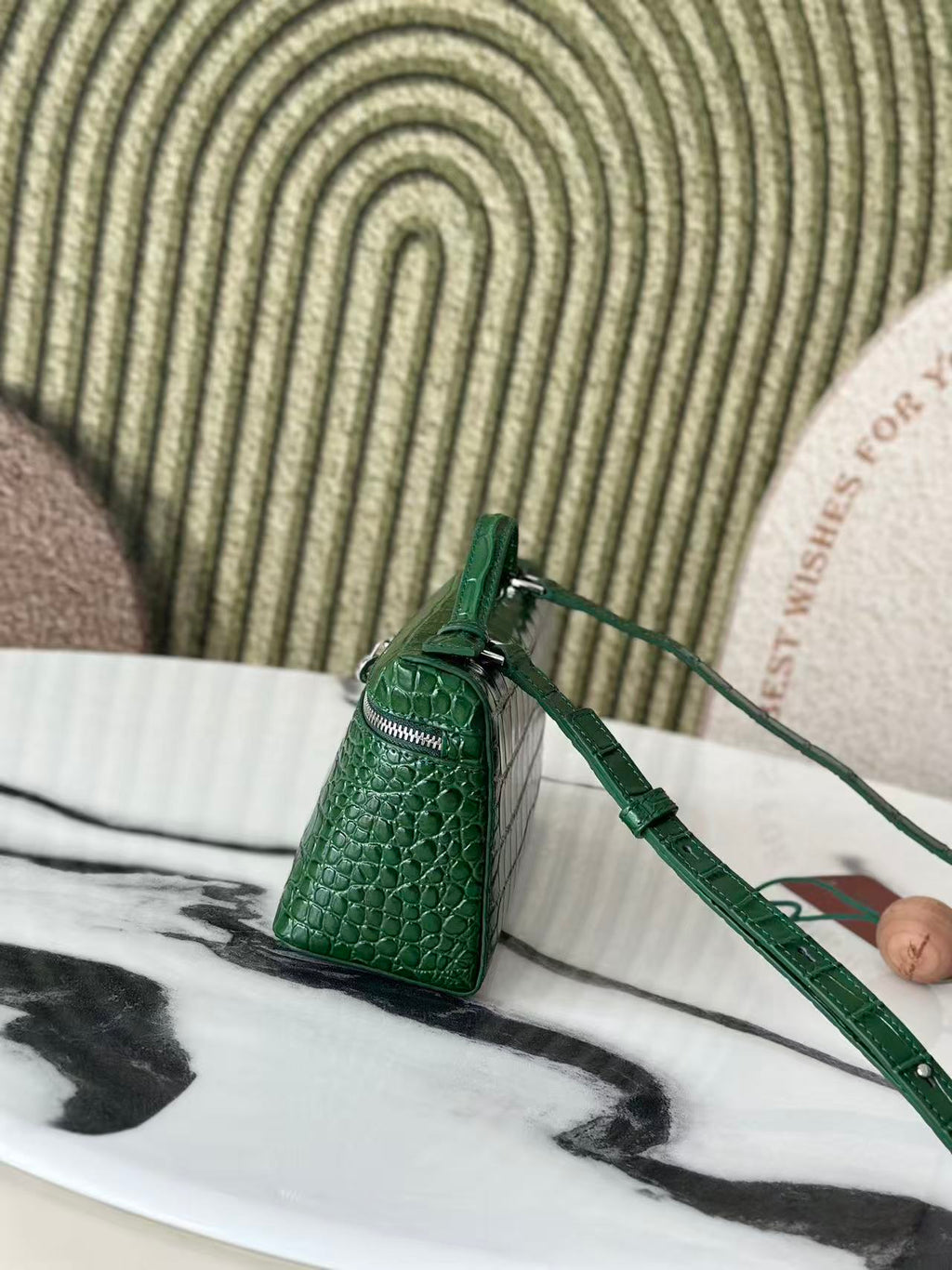Extra Pocket L19 Teal Green Alligator Pattern Leather SHW