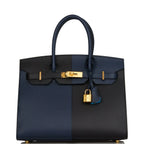 HM BIRKIN SELLIER CASAQUE 32cm BLACK AND BLUE TOGO LEATHER GOLD HARDWARE