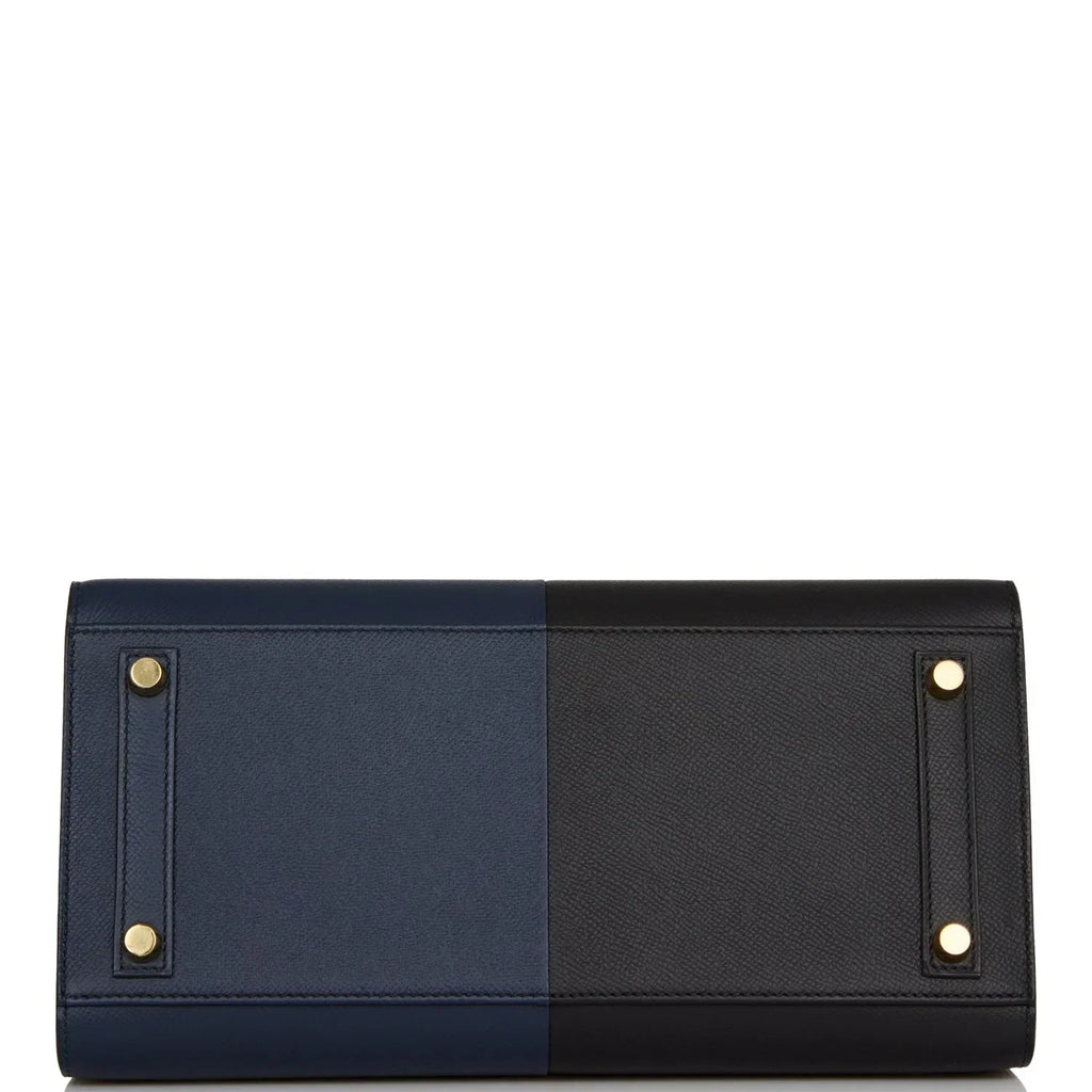 HM BIRKIN SELLIER CASAQUE 32cm BLACK AND BLUE TOGO LEATHER GOLD HARDWARE