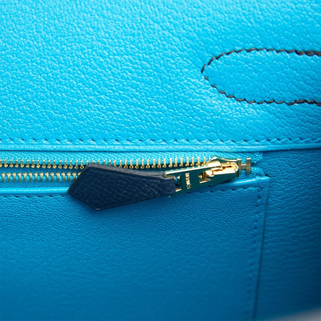 HM BIRKIN SELLIER CASAQUE 32cm BLACK AND BLUE TOGO LEATHER GOLD HARDWARE