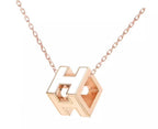 H WHITE SQUARE PINK GOLD NECKLACE