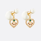 D-PEARL HEART GOLD DIAMOND EARRINGS