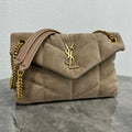 LOULOU PUFFER SMALL 29 LIGHT BROWN SUEDE GHW