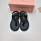 miu riviere cord & leather black sandal