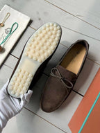 Loro Piana Suede Dot Sole Walk Loafers Brown