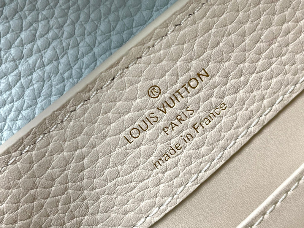 CAPUCINES MINI 21 CREAM CLOUD BLUE TAURILLON GOLD  HARDWARE