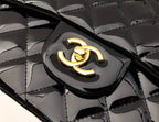 CLASSIC JUMBO FLAP BAG 30CM BLACK PATENT CALFSKIN GOLD HARDWARE