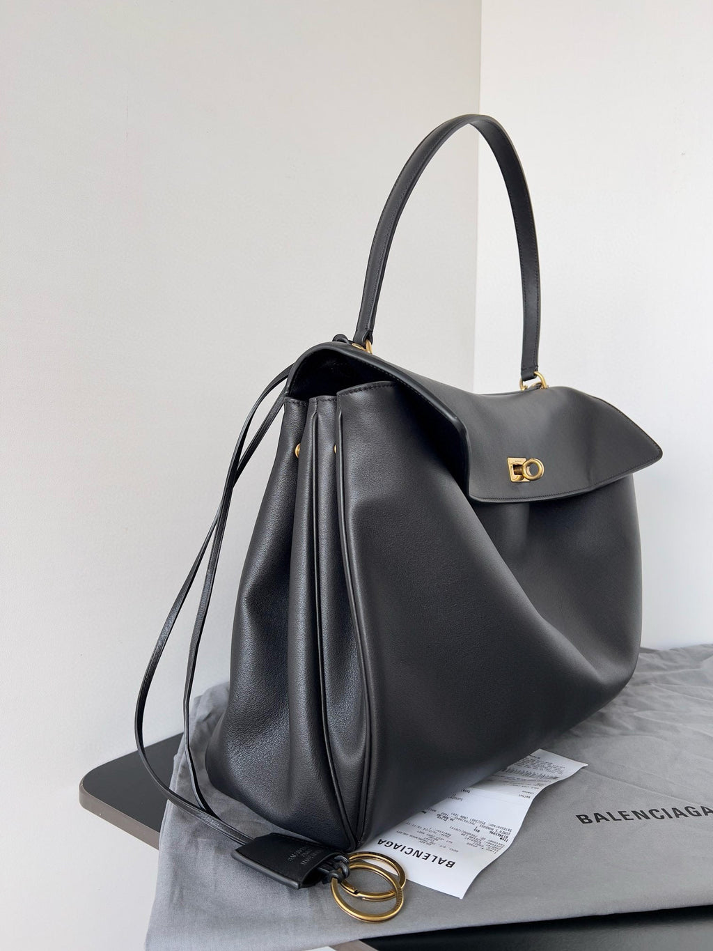 Balencia Tote Bag Black Calfskin Gold Hardware