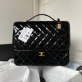 cc large backpack 31cm black patent calfskin gold hardware