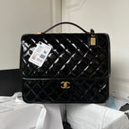 cc large backpack 31cm black patent calfskin gold hardware