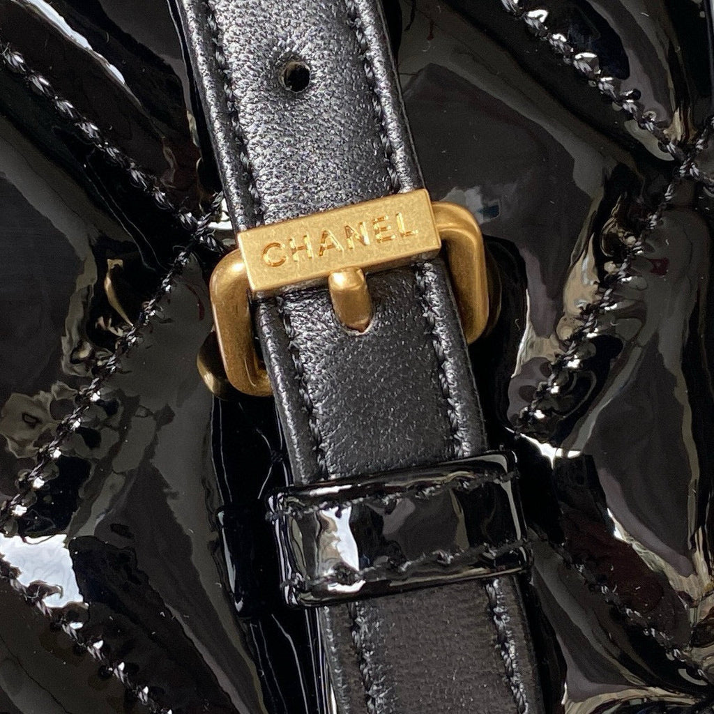 cc large backpack 31cm black patent calfskin gold hardware