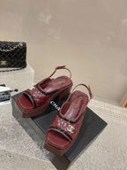cc platform slingback sandal burgundy calfskin