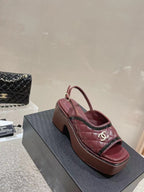cc platform slingback sandal burgundy calfskin