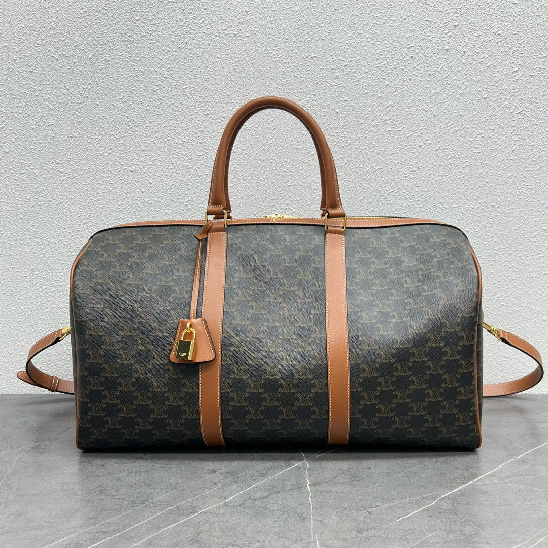 Large Travel Bag 50cm Triomphe Canvas Tan Calfskin