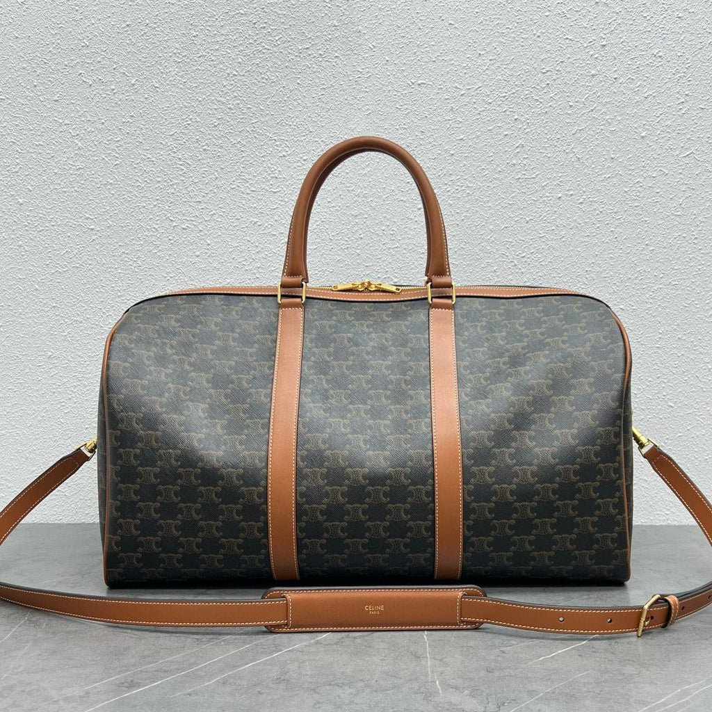 Large Travel Bag 50cm Triomphe Canvas Tan Calfskin