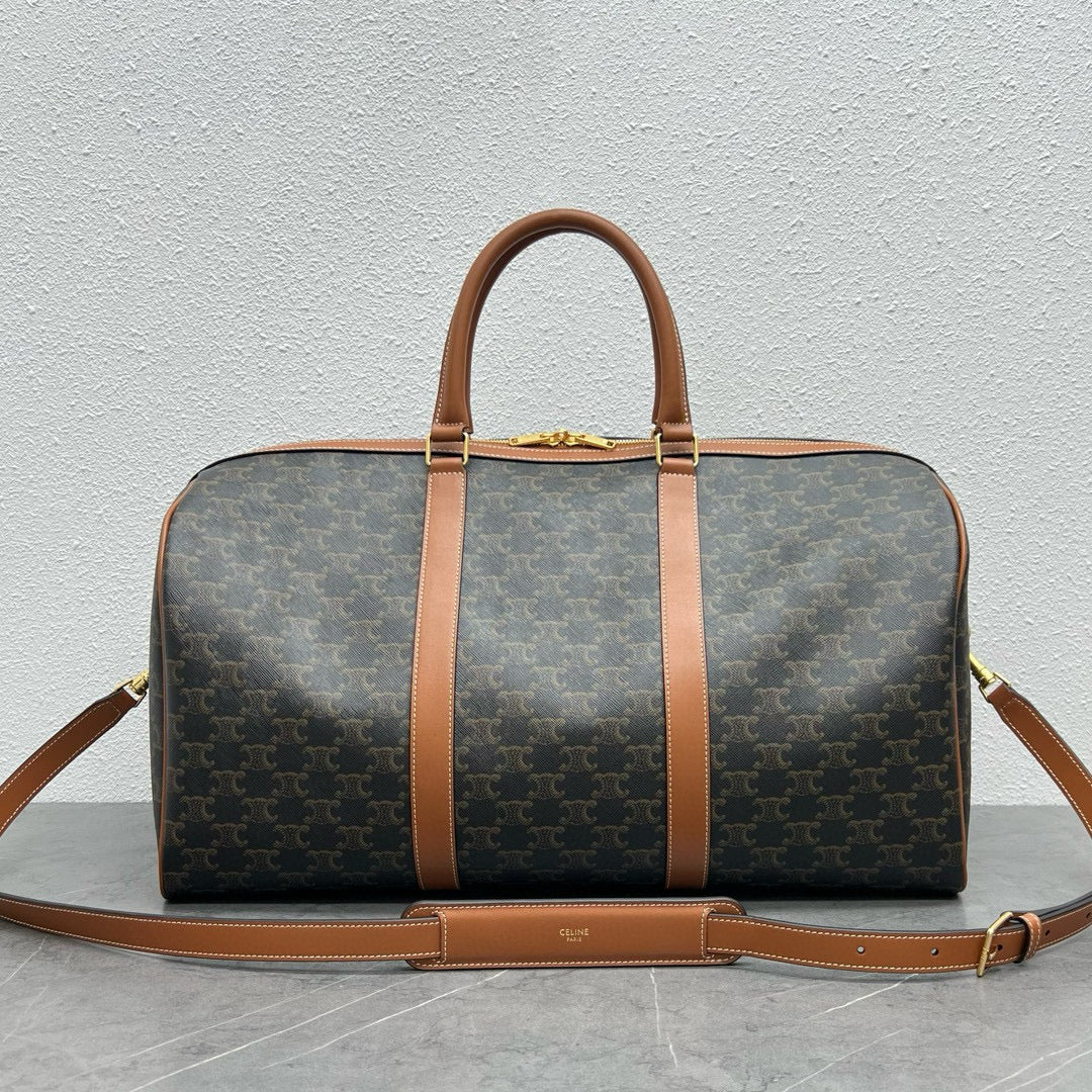 Large Travel Bag 50cm Triomphe Canvas Tan Calfskin