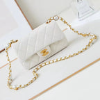 CC 24F Flap Bag White Lambskin Pearl Gold Hardware