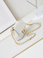 CC 24F Flap Bag White Lambskin Pearl Gold Hardware