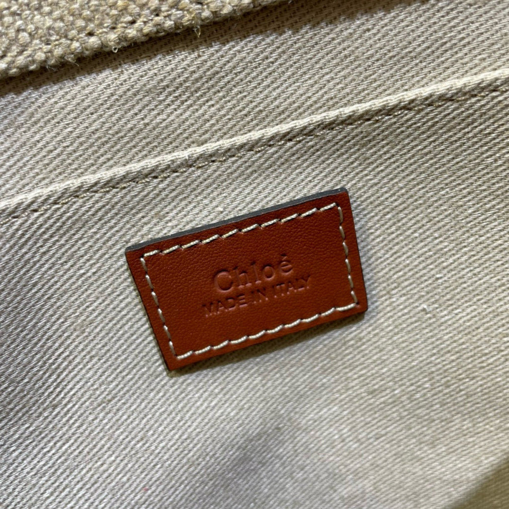 Chloe Woody tote bag 37cm in linen brown white