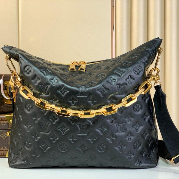 Coussin Hobo MM 38cm Black Monogram Empreinte Leather