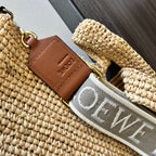 Mini Slit Tote 30cm Beige Raffia Tan Calfskin