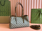 Gucci GG Emblem Small Tote Bag Beige Ebony Leather
