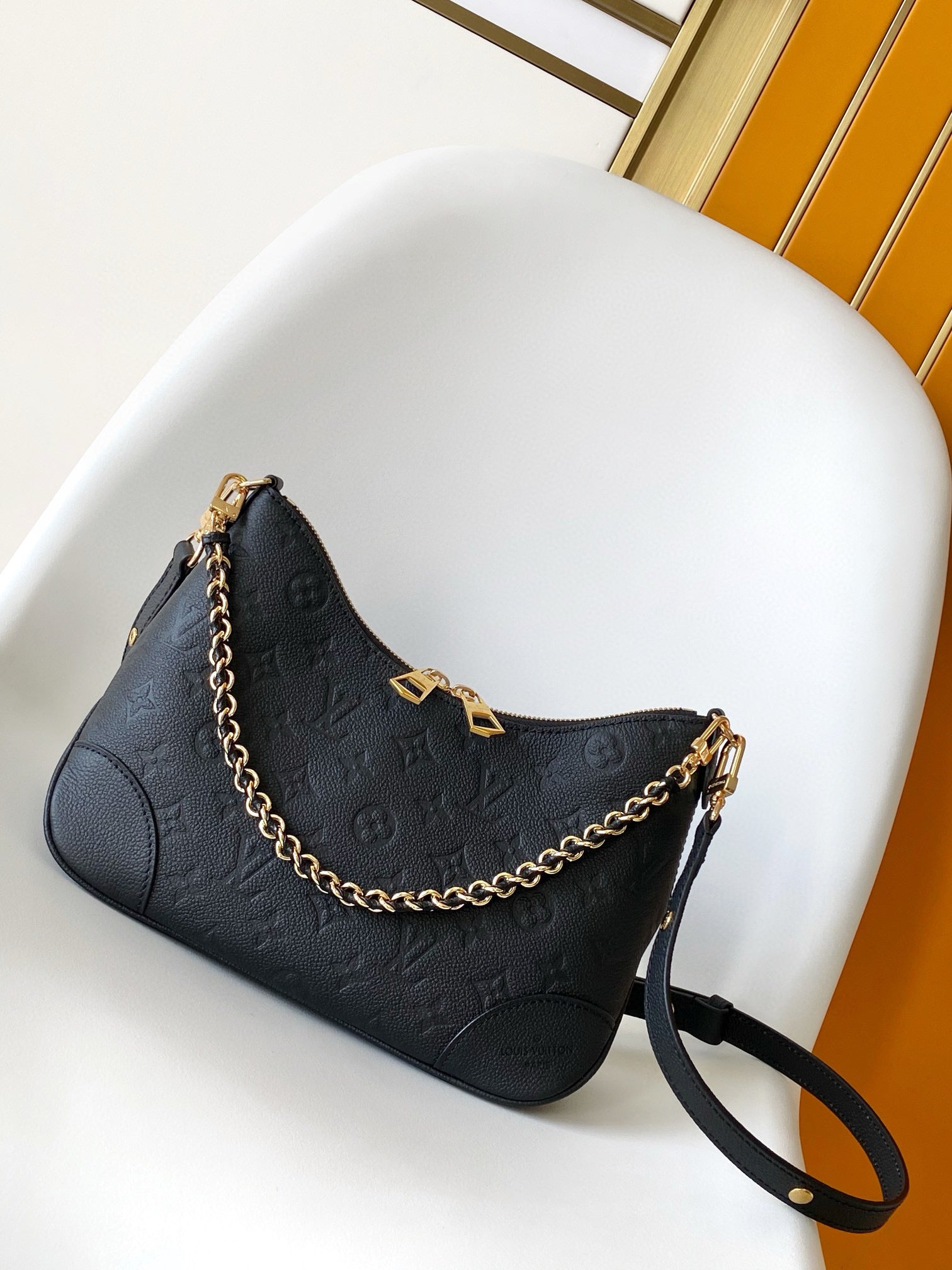 LV Boulogne GM Black Monogram Empreinte Grained Calfskin